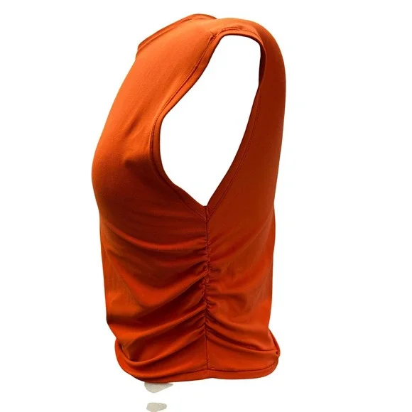Athleta Aurora Ruched Tank Top Womens M Orange Excellent Mock Neck S/658470-00 - Picture 3 of 8